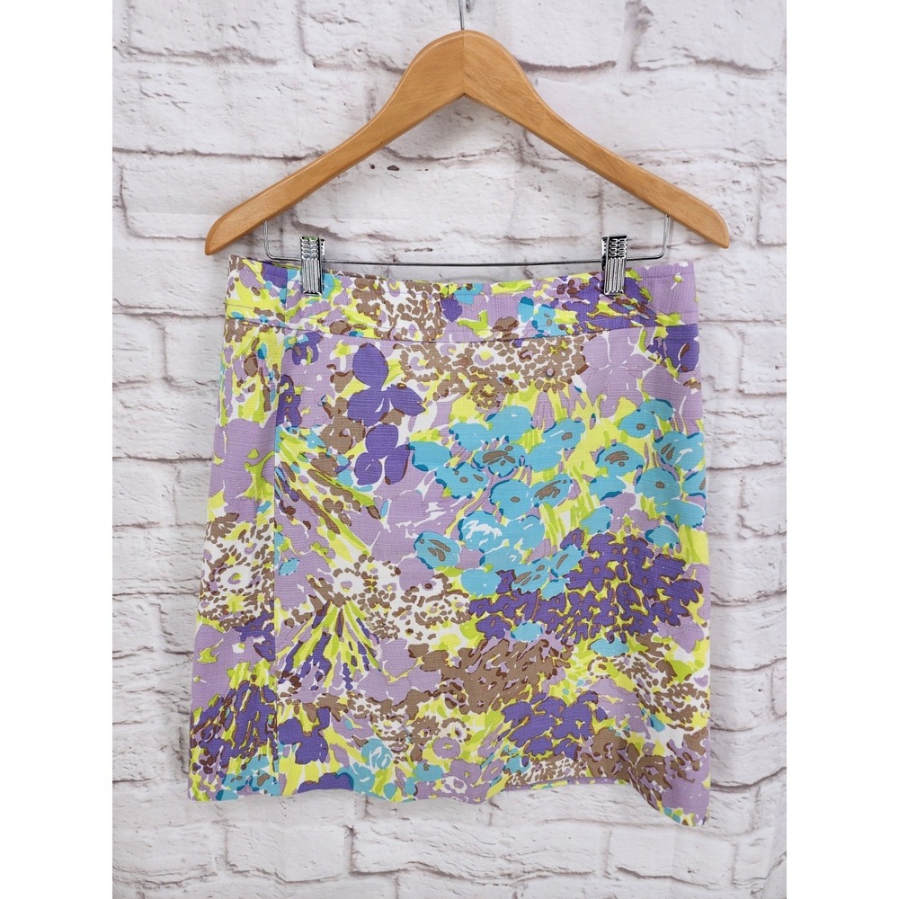 Talbots Maximalist Floral Skirt Pastel Colorful Cotton Summer Bright Work Size 6
